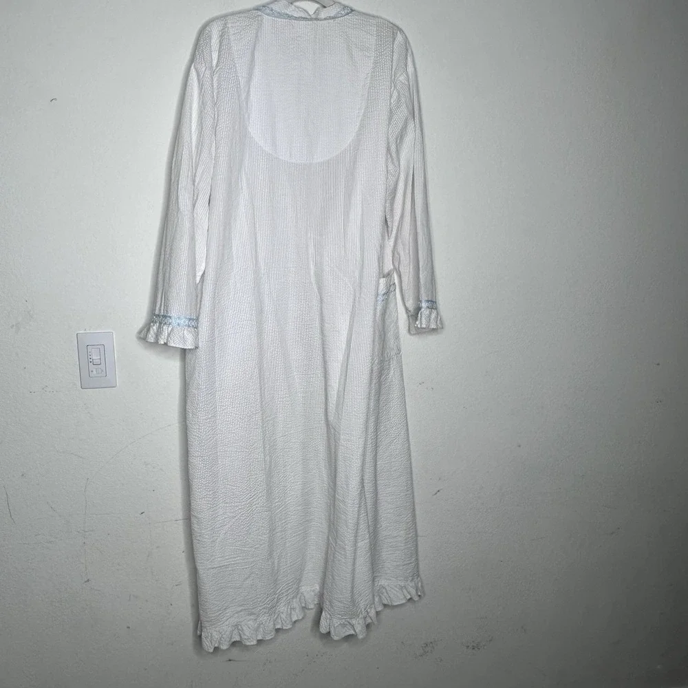 Vintage Eileen West Robe Womens S Blue White Striped Cotton Cottagecore Read